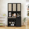 69.29"H Triamine Modern Tall Buffet Cabinet with Kitchen Cart, Adjustable Shelves and 3 Rattan Doors for Kitchen, Dining Room or Living Room - 2 of 4