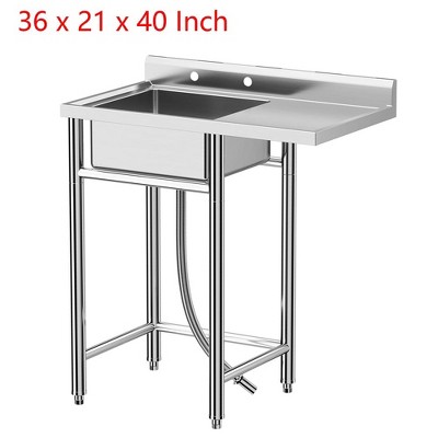 36"x21"x40" Stainless Steel Single Bowl Kitchen Prep & Utility Sink With Worktop Freestanding