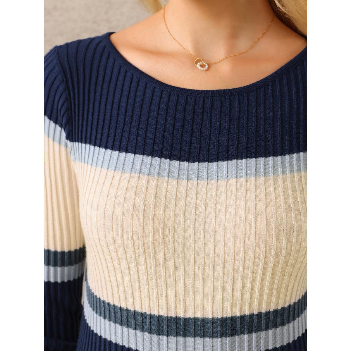 Женские платья INSPIRE CHIC Women's Striped Long Sleeve Casual Work Ribbed Knit Bodycon Sweater Dress Khaki Small 2 Packs Grey Blue/Fushcia Medium — фото 4