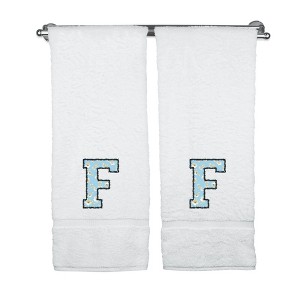 BC BARE COTTON Monogrammed Towels, Personalized Gift, Set of 2 - Embroidered Writing with Light Blue - 1 of 1