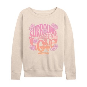 Women's - Woodstock - Surround W Love Lightweight French Terry Wide Neck Long Sleeve Graphic Shirt - 1 of 4