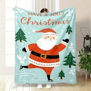 Lomsoe Vintage Santa Claus Print Flannel Blanket, Merry Christmas - All Seasons Soft Cozy Warm Throw Blanket for Bed, Napping, Camping, Travel, Office - 1 of 4