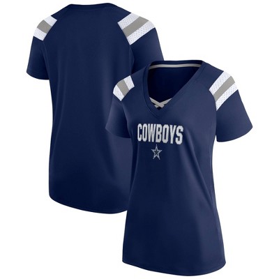 Nfl Dallas Cowboys Women's Short Sleeve Lace Up V-neck Authentic