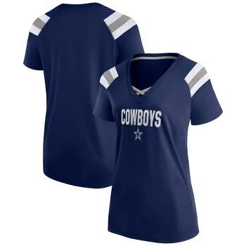 Women's Fanatics Branded Navy Dallas Cowboys Established Jersey Cropped  V-Neck T-Shirt