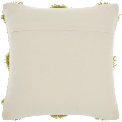 18" Square Lime Green Cotton Tufted Pom Pom Throw Pillow