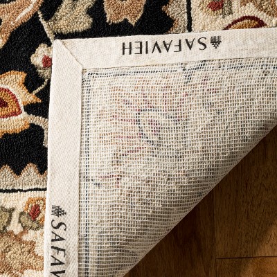 Black and Ivory Floral Hand-Hooked Rectangular Area Rug
