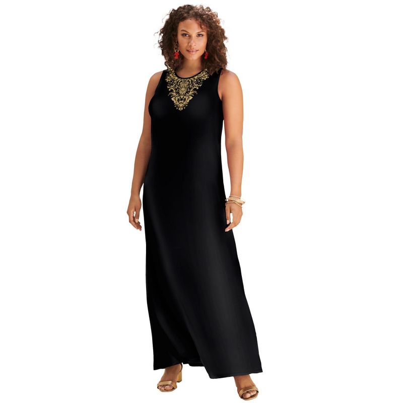 Roaman's Women's Plus Size Petite Ultrasmooth® Fabric Print Maxi Dress, 1 of 3