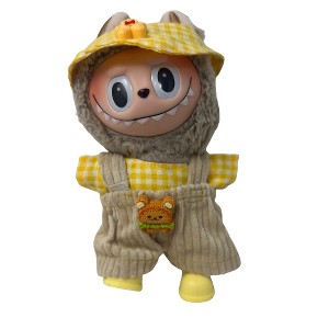 Sweet Corduroy Overalls Set with Yellow Check Shirt, Cap & Shoes for Labubu - 1 of 4