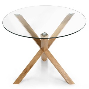 Poly & Bark 37.4" Kennedy Glass Top Round Wood Dining Table - 1 of 4