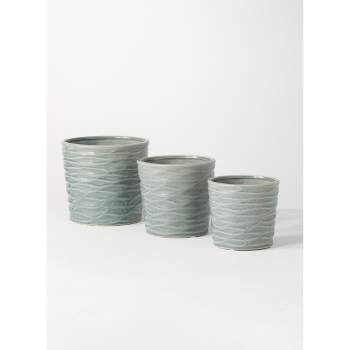 Sullivans Set of 3 Ceramic Planter Vases 6"H, 4.5"H & 5.25"H Blue