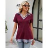 Women's Contrast Collared Shirts Patchwork Work Blouse Tunics Tops - 3 of 4