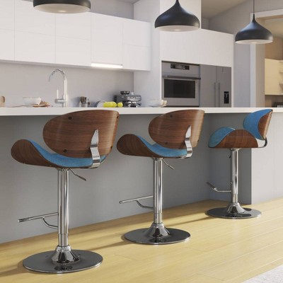 Denim Blue Linen Adjustable Swivel Bentwood Bar Stool