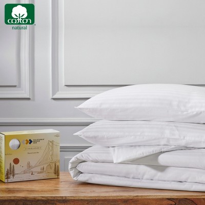 White Striped Queen Cotton Sateen Duvet Cover Set