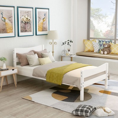 CAVINAS Twin Size Rustic Platform Bed Frame with Headboard & Wood Slat Support,No Box Spring Needed