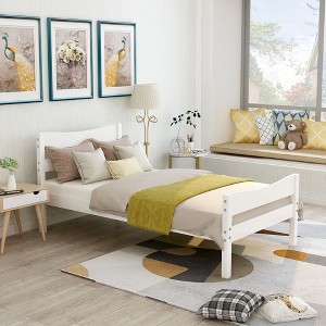 CAVINAS Twin Size Rustic Platform Bed Frame with Headboard & Wood Slat Support,No Box Spring Needed - 1 of 4