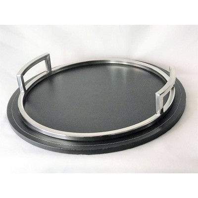 Jiallo Round tray with leather bottom 16.5" dia.