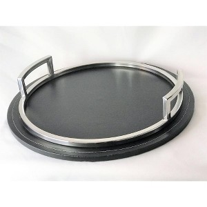 Jiallo Round tray with leather bottom 16.5" dia. - 1 of 1