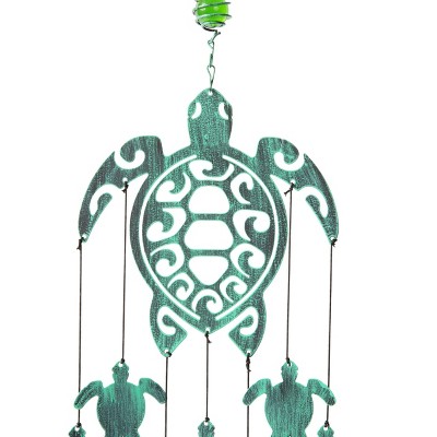 31" Rustic Sea Green Iron Turtle Wind Chimes