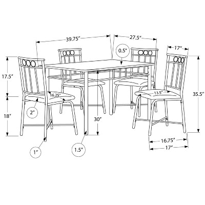 Black Metal and Leather-Look Casual Dining Set with 4 Chairs