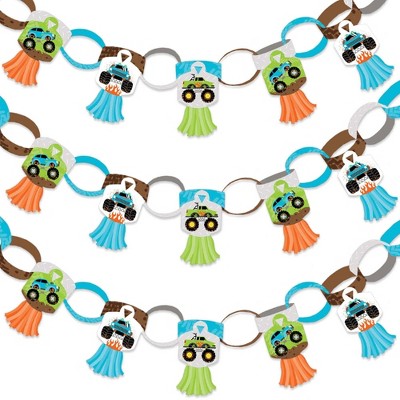 Big Dot of Happiness Smash and Crash - Monster Truck - 90 Chain Links and 30 Paper Tassels Decor Kit- Boy Birthday Paper Chains Garland - 21 feet