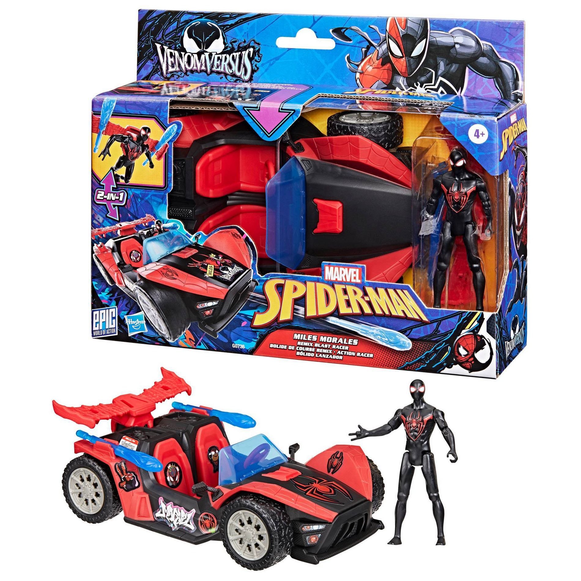 Marvel Spider-Man Venom vs Epic World of Action Miles Morales Remix Blast Racer