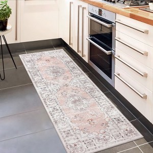 Vintage Floral Printed Area Rug Machine Washable Non Slip Non Shedding Low Pile Boho Floor Rug for Living Room Bedroom Kitchen - 1 of 4