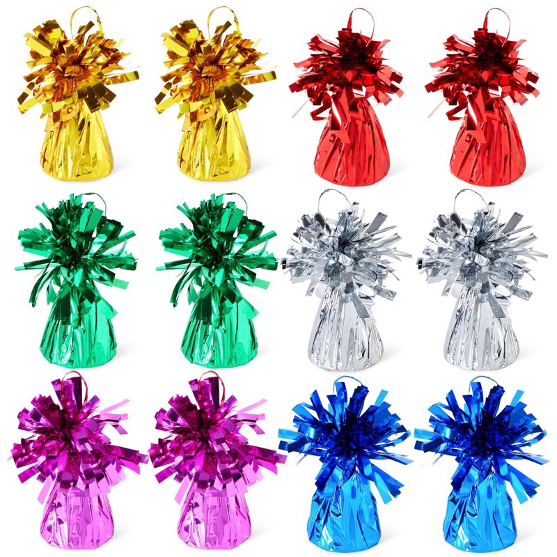 Juvale Balloon Weights Pack of 12 with Colorful Foil for Birthday Party Decorations, 6 Colors, 2.5 x 4.125 inch, 1 of 9