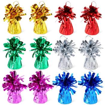 Juvale Balloon Weights Pack of 12 with Colorful Foil for Birthday Party Decorations, 6 Colors, 2.5 x 4.125 inch