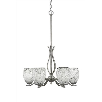 Toltec Lighting Revo 6 - Light Chandelier in  Aged Silver with 5" Black Fusion Shade