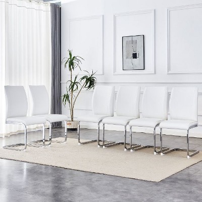 CAVINAS Modern PU Leather Dining Chair with Arched Metal Silver Legs and Ergonomic High Backrest, Luxury Simple Arch Chair
