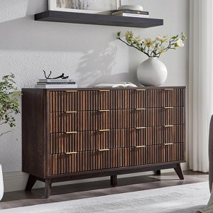SinCiDo 54" Fluted Modern 8 Drawer Dresser, TV Stand Chest w/Faux Marble Top, Wood Drawer Organizer for Bedroom, Living Room, Hallway, Dark Walnut - 1 of 4