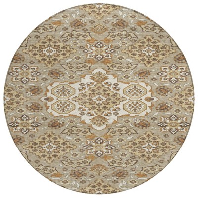 HomeRoots 8' Taupe Copper And Beige Round Medallion Washable Indoor Outdoor Area Rug