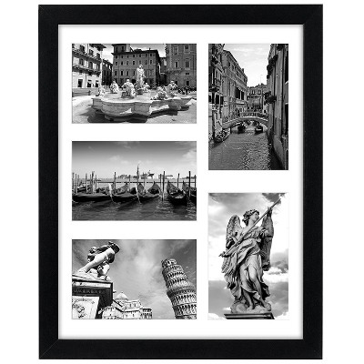 Americanflat Collage Picture Frame in Black MDF / Shatter Resistant Glass with Five Displays for Wall - 11" x 14"