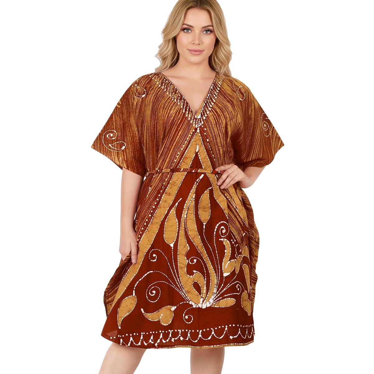 LA LEELA Summer Cotton Beach Caftan Dress for Women Resortwear Vacation Cruise Holiday Lounge Wear Travel Essential 2X-3X Orange Paisley