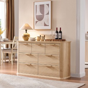 Zeus & Ruta Fluted 52" Modern Wood Dresser with 7 Drawers, Curved Design for Living Room & Hallway Storage - 1 of 4