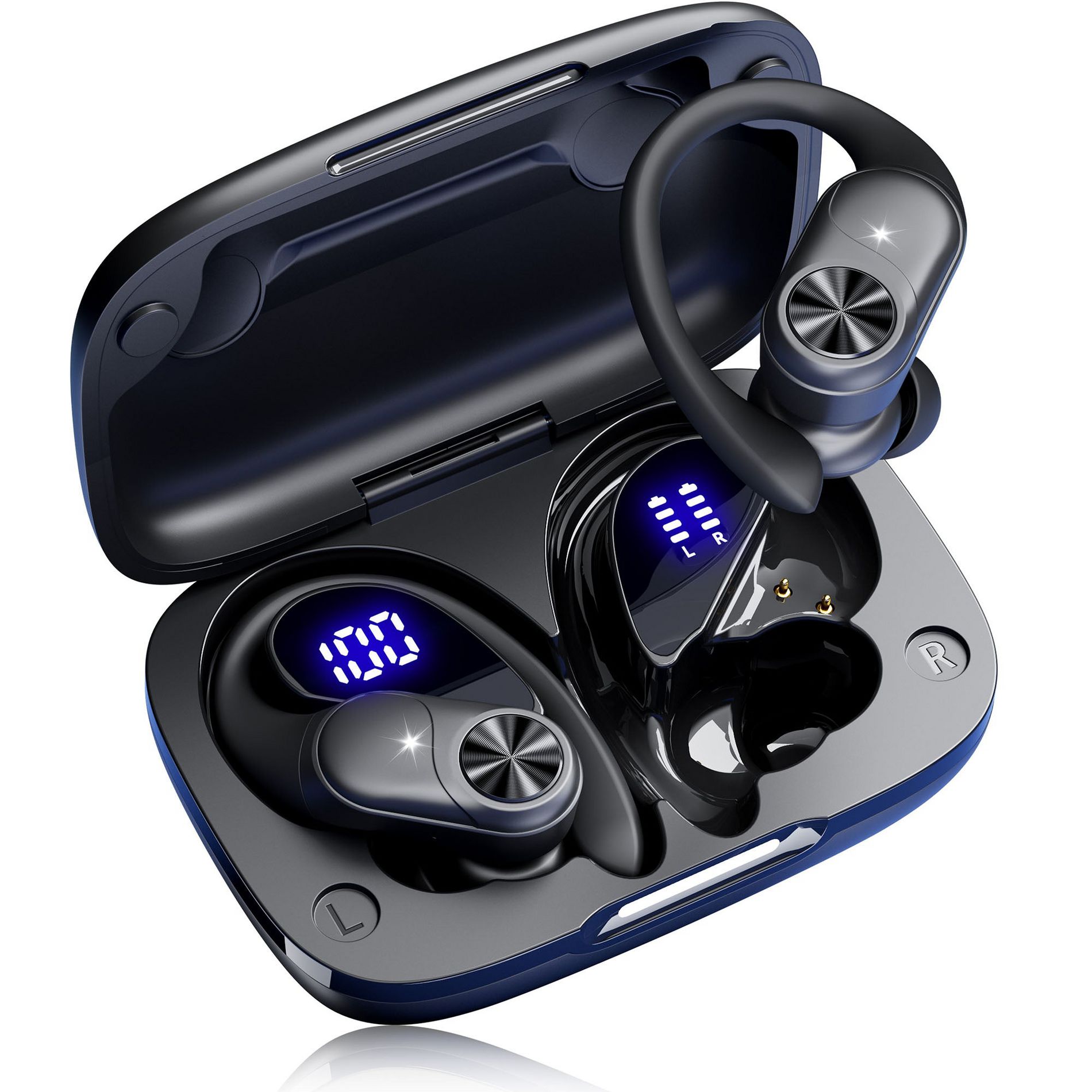VEATOOL V6 Bluetooth Headphones Wireless Earbuds 88Hrs Playback Sport Ear Buds with Earhook Digital Display Charging Case
