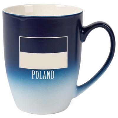 Elanze Designs Poland Polish Flag 12 Ounce Ceramic Laser-Etched Engraved Drinkware Mug, Blue and White Ombre