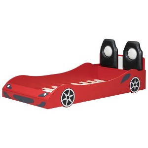 Whisen Wood Twin Size Race Car-Shaped Platform Bed with LED and Upholstered Backrest - 1 of 4