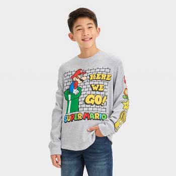 Boys' Super Mario Long Sleeve Thermal Graphic T-Shirt - Heather Gray