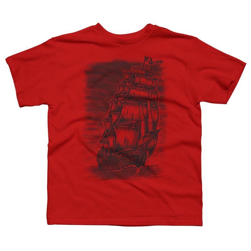 Boy's Design By Humans Caleuche Ghost Pirate Ship - Blackline By RobertoJL T-Shirt, 1 of 4