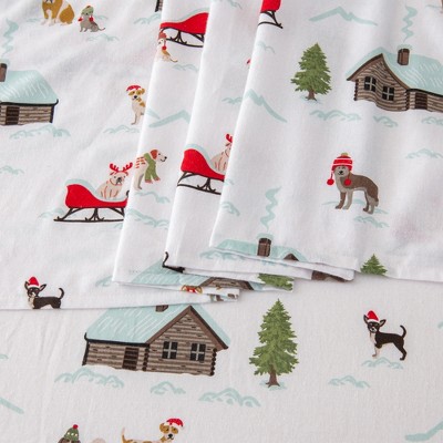 Twin Gray Cotton Flannel Holiday Print Sheet Set