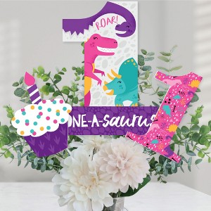 Big Dot of Happiness 1st Birthday Roar Dinosaur Girl - ONEasaurus Dino First Birthday Party Centerpiece Sticks - Table Toppers - Set of 15 - 1 of 4