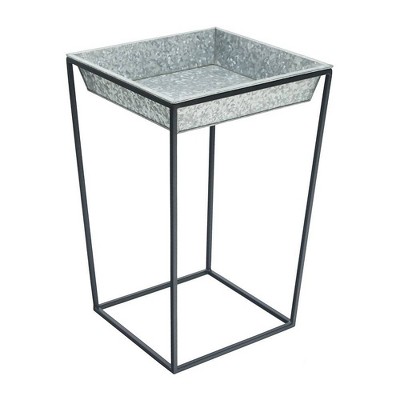 22" Tall Large Indoor Outdoor Iron Arne Plant Stand with Galvanized Steel Tray Black Powder Coat Finish - Achla Designs