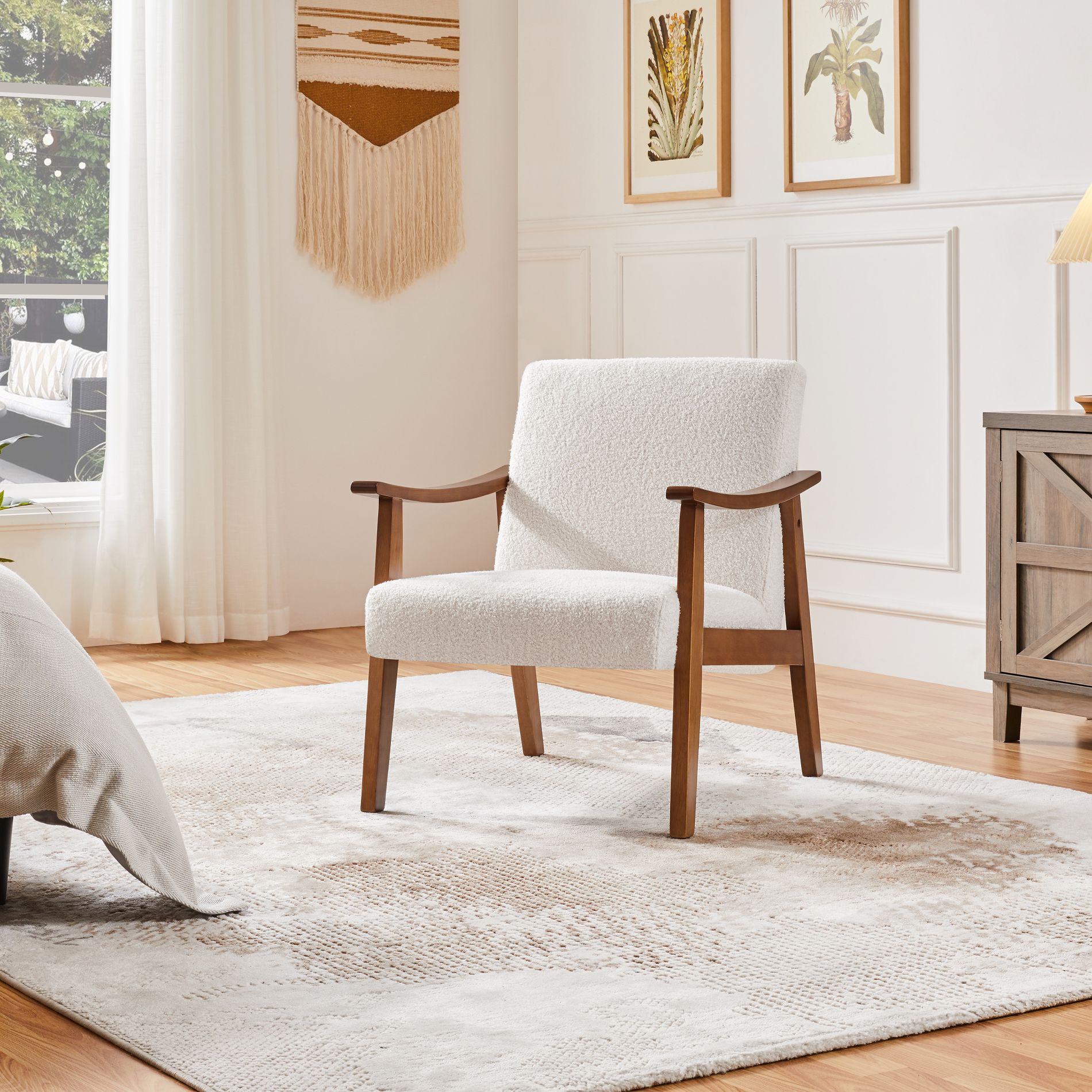 Yaheetech Modern Faux Leather Accent Armchair, Upholstered Chair with Solid Wood Legs for Living Room Bedroom, Ivory