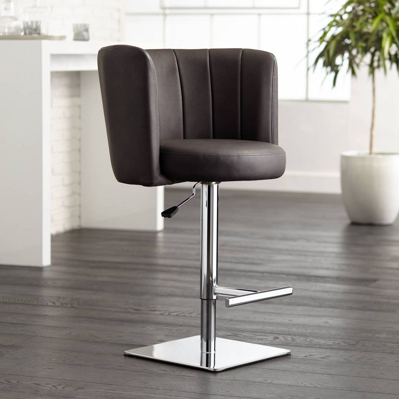 Studio 55D Triton Chrome Swivel Bar Stool 31" High Modern Adjustable Brown Faux Leather Cushion with Backrest Footrest for Kitchen Counter Height Home, 2 of 10