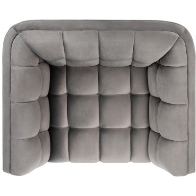 Contemporary Gray Velvet Wood Accent Chair with Tufted Design
