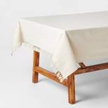 60" x 104" Cotton Slub Tablecloth with Tied Fringe Light Beige - Threshold™