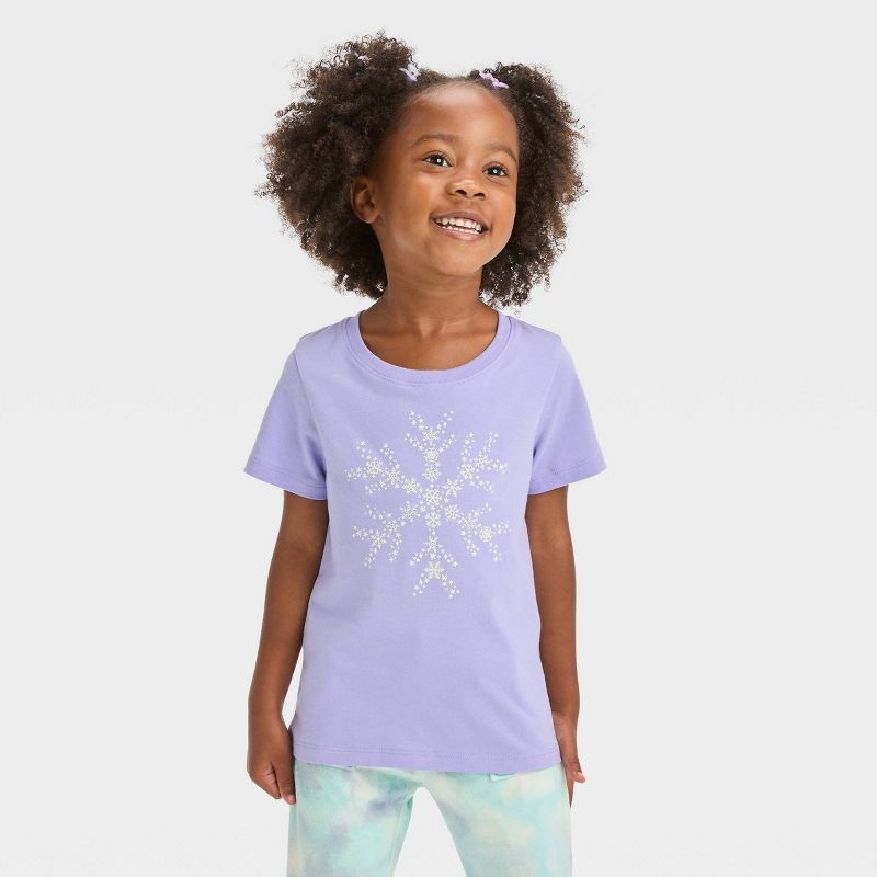 Toddler Girls' Snowflake Short Sleeve T-Shirt - Cat & Jack™ Light Purple, 1 of 5