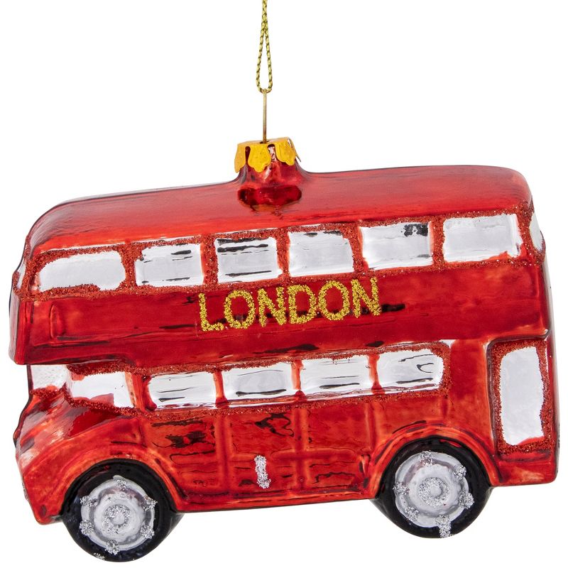 NORTHLIGHT 4.25'' Double Decker "London" Tour Bus Glass Christmas Ornament - Red, 3 of 7