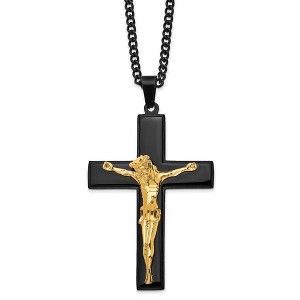 Black Bow Jewelry Stainless Steel Black & Gold Tone Plated LG Crucifix Necklace, 24 Inch - 1 of 3